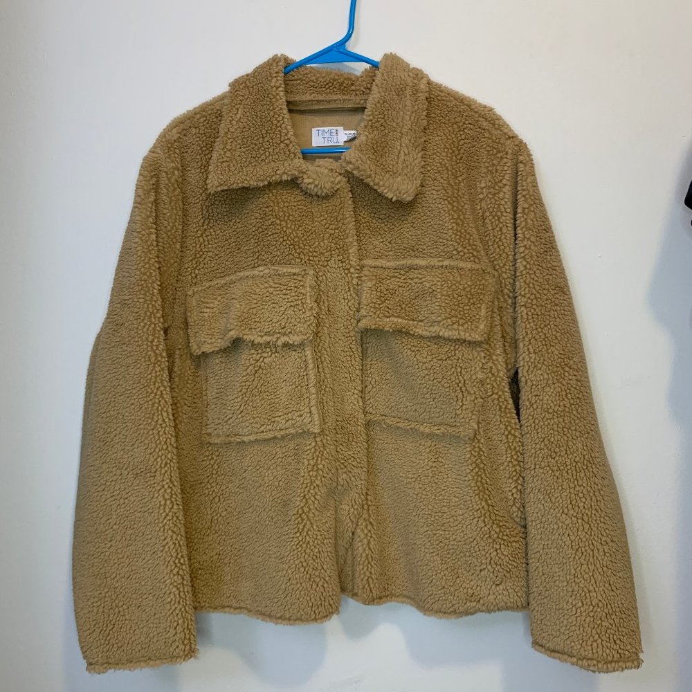 Time & Tru Sherpa Jacket Sweater Brown Tan Khaki Women's Size XL New NWT